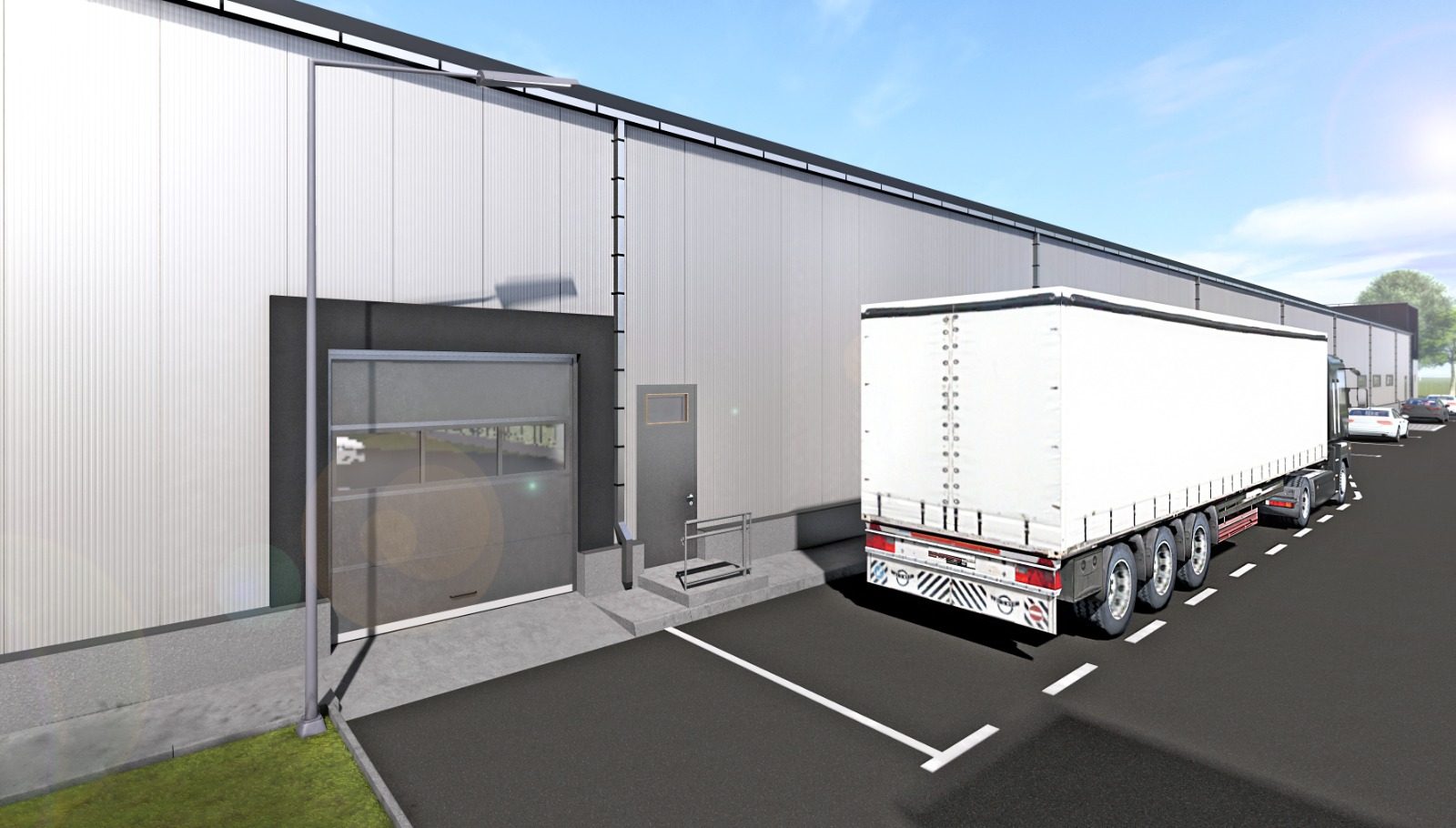 Loading dock cu rampă și acces TIR – randare